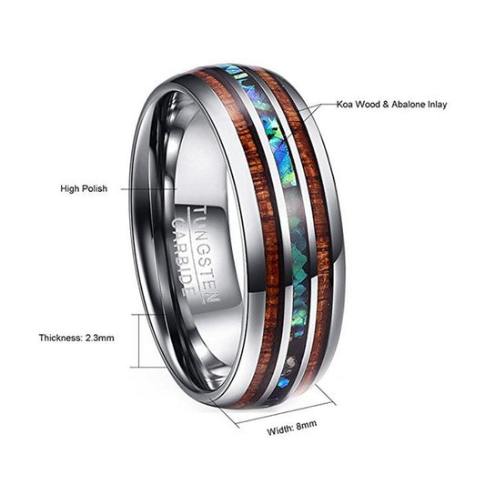 Koa Wood and Shell Tungsten Ring