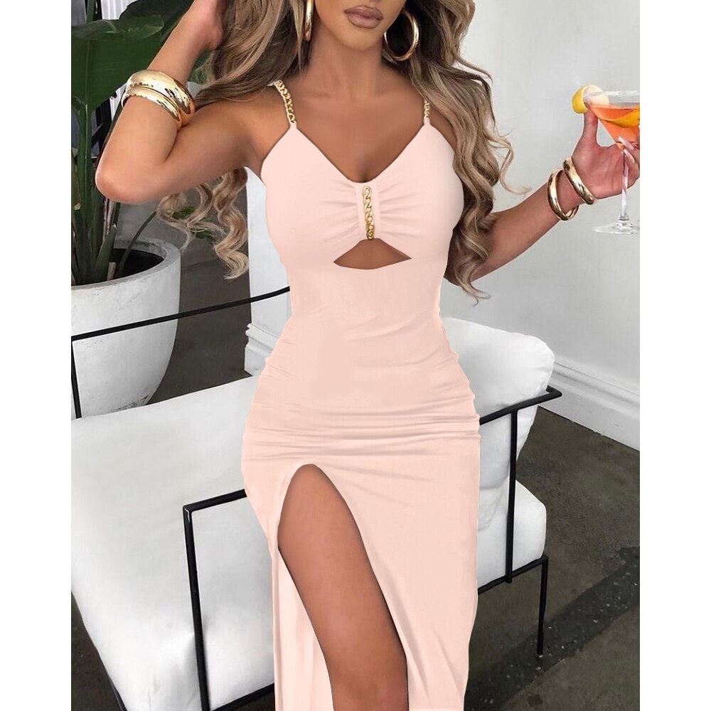 V-Neck High Slit Dress