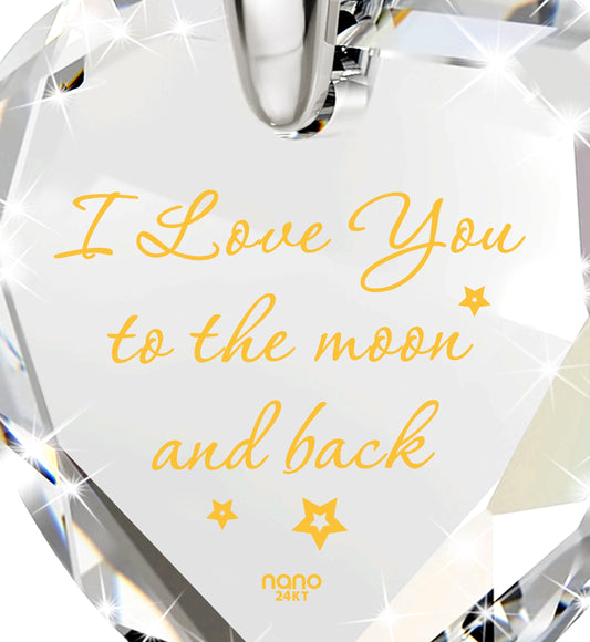 I Love You to the Moon and Back Necklace 24k Gold Inscribed and Crystal Heart Earrings