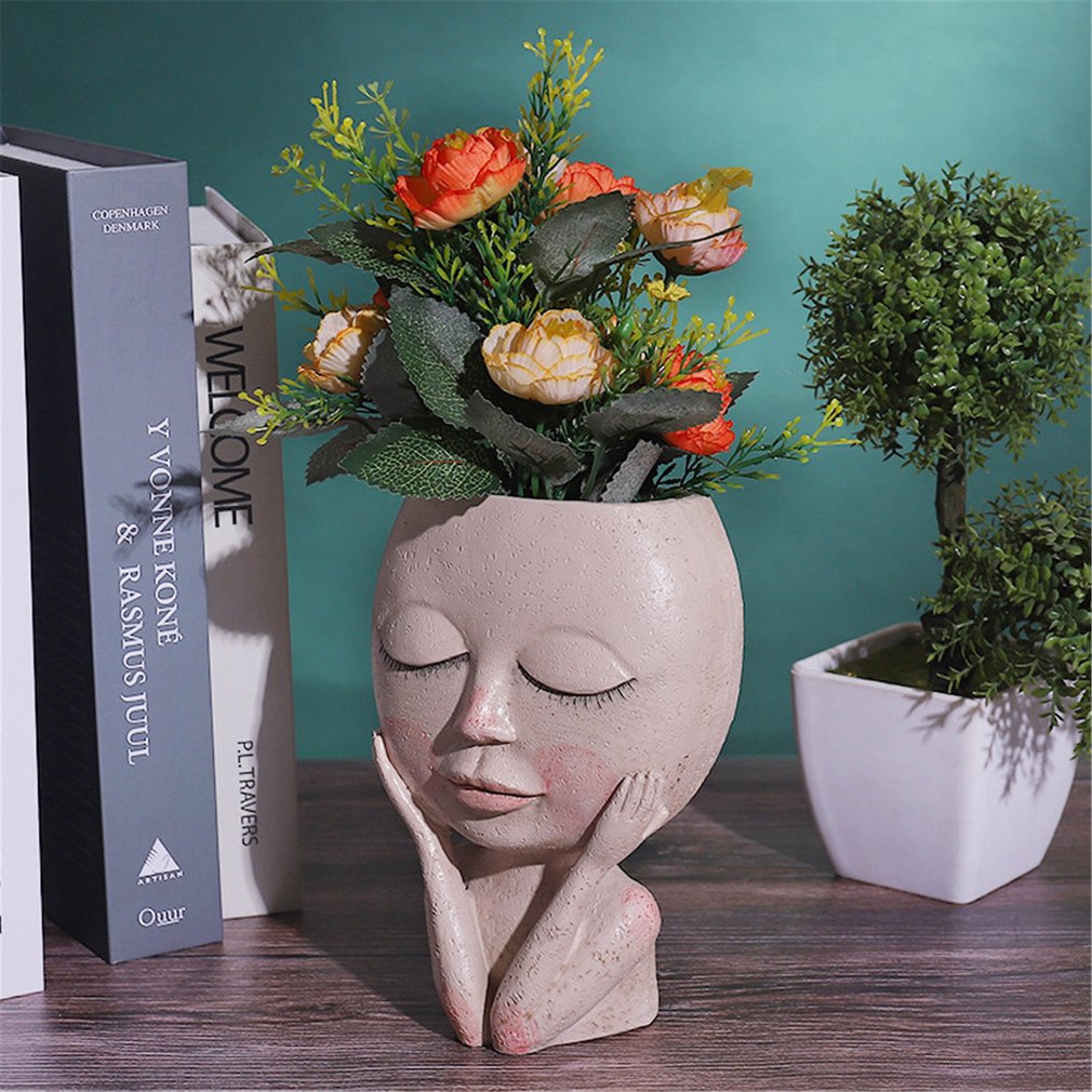 Girls Face Head Flower Vase Planter