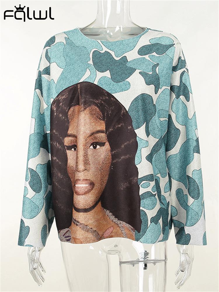 Fall Blue Pink Print Sweatshirt