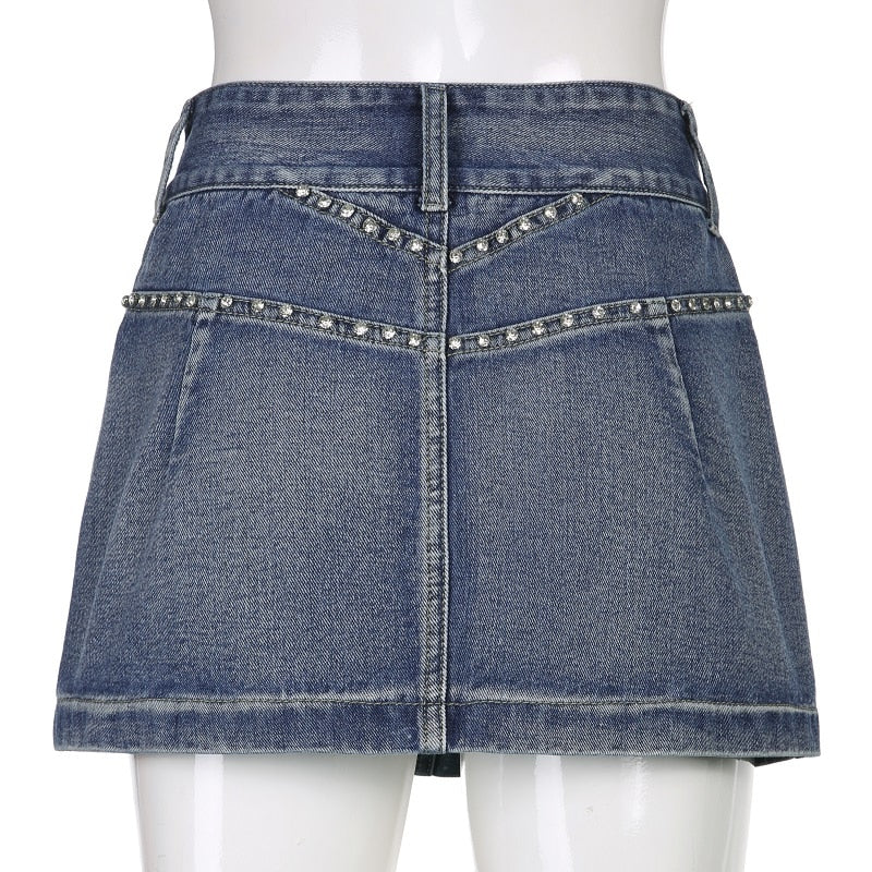 Vintage Diamond Denim Mini Skirt