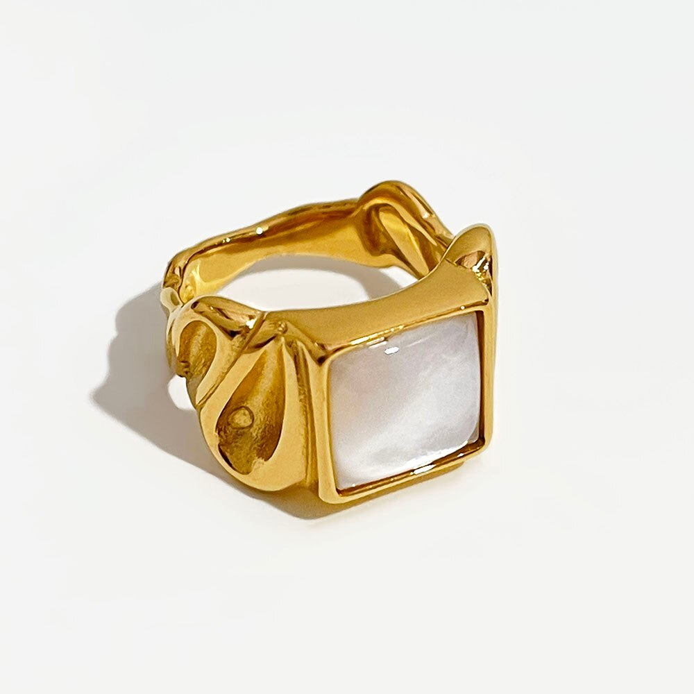 White Shell Square Ring