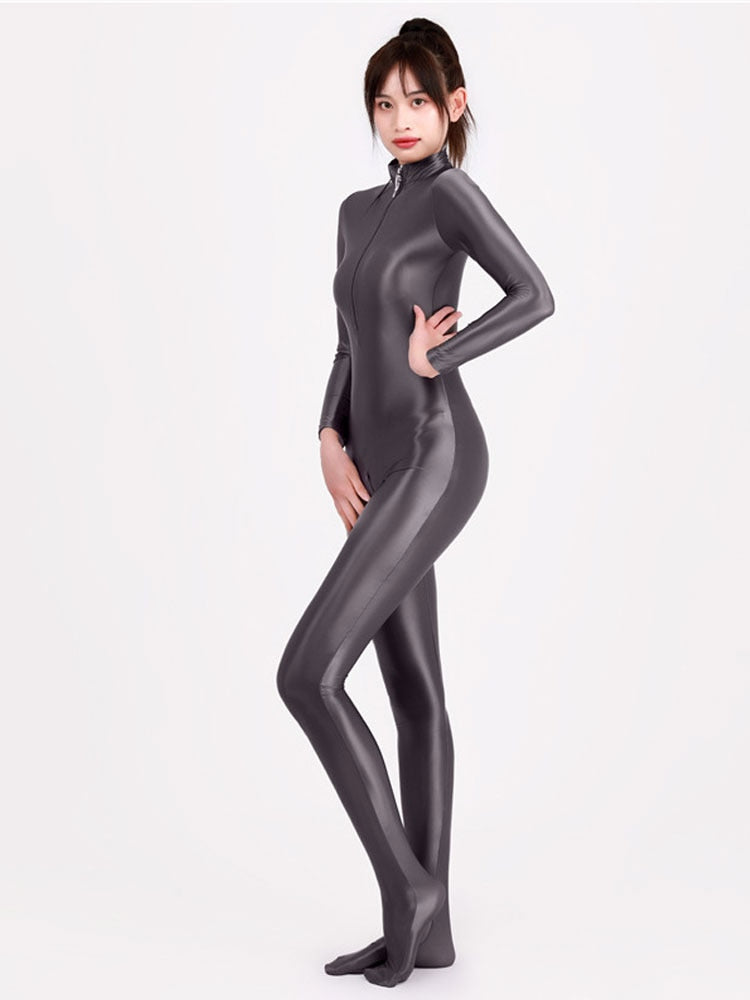 Glossy Elastic One-Piece  Jumpsuit