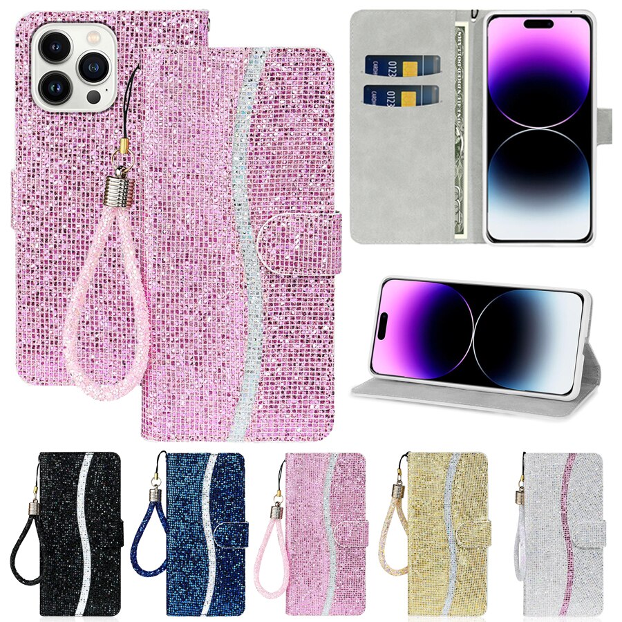 Glitter Anti-fall Wallet Case For iPhones