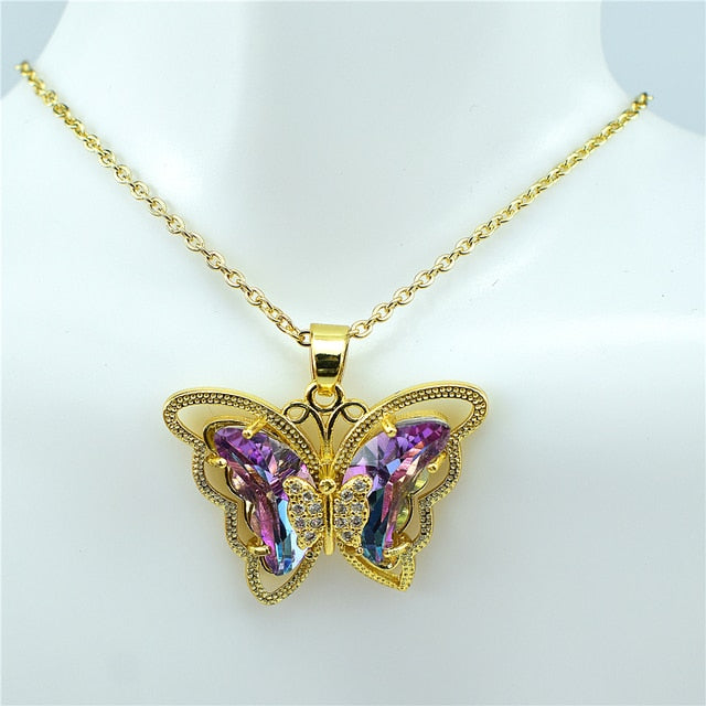 Crystal Glass Butterfly Necklace