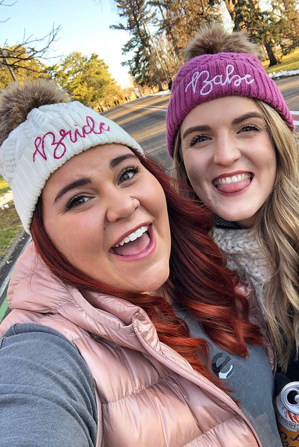 Babe and Bride Knitted Pom Pom Beanies