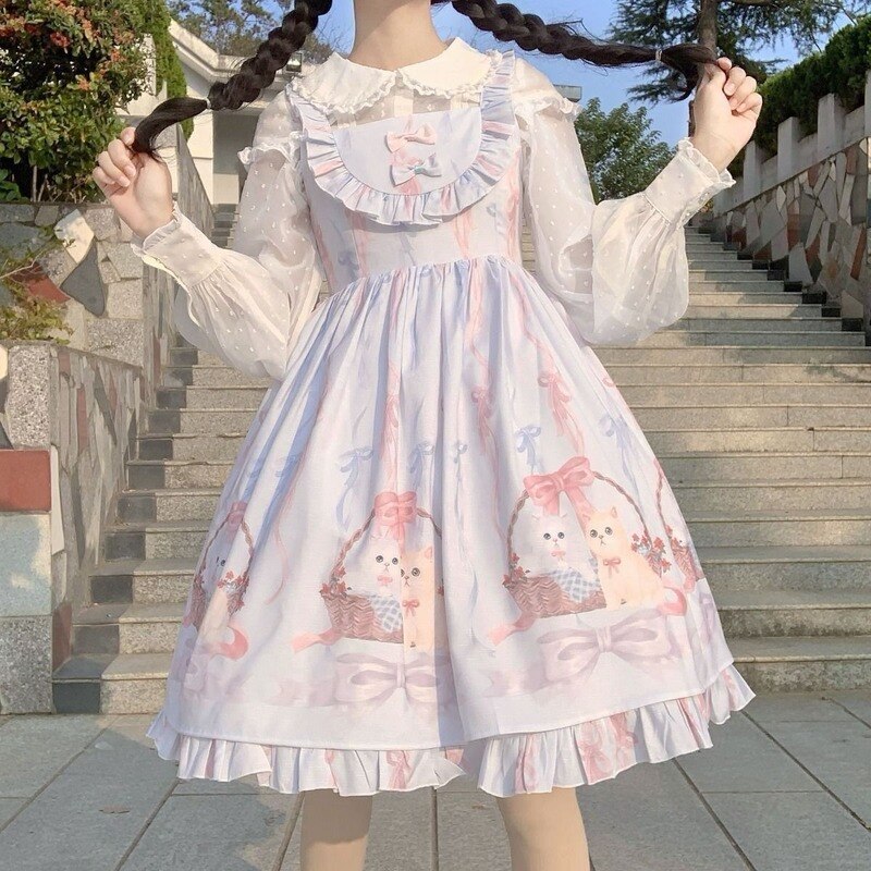 Cute Cats Tea Party Ruffles Dress