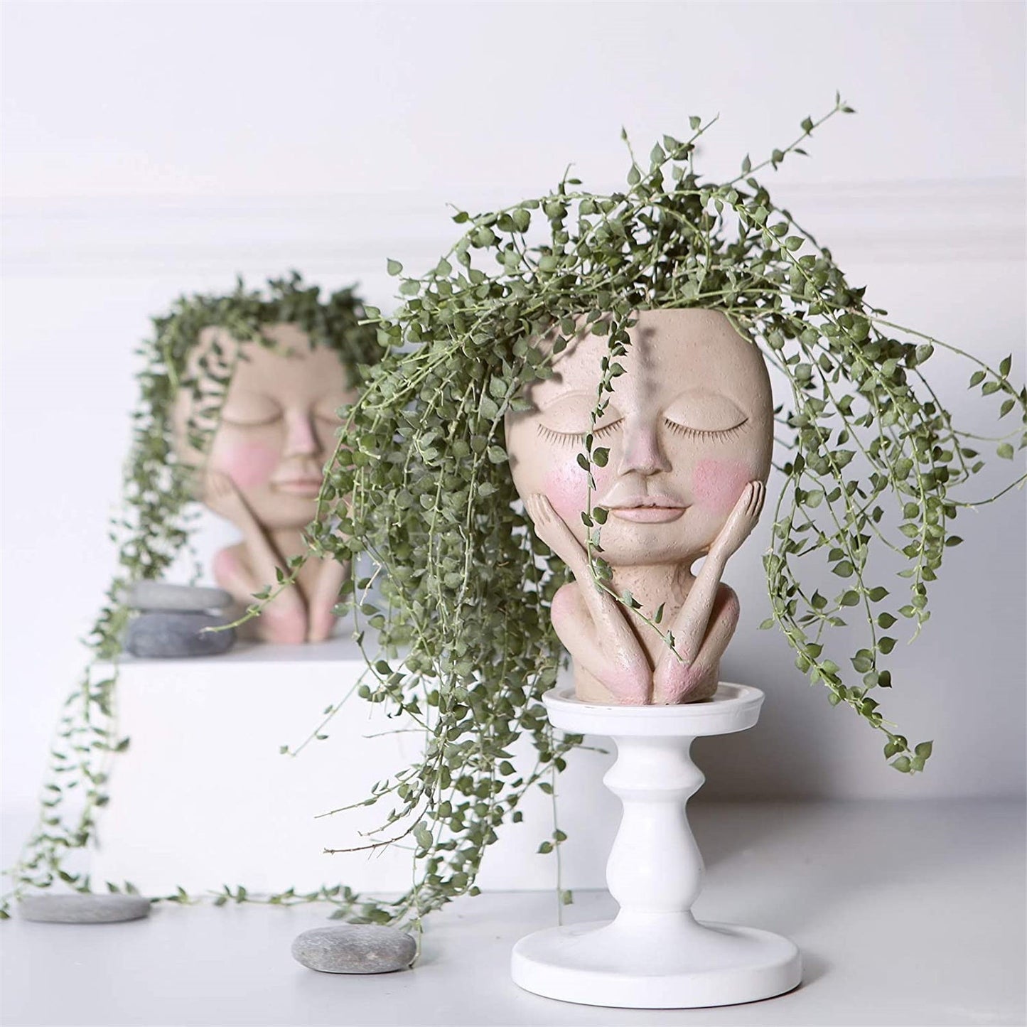 Girls Face Head Flower Vase Planter