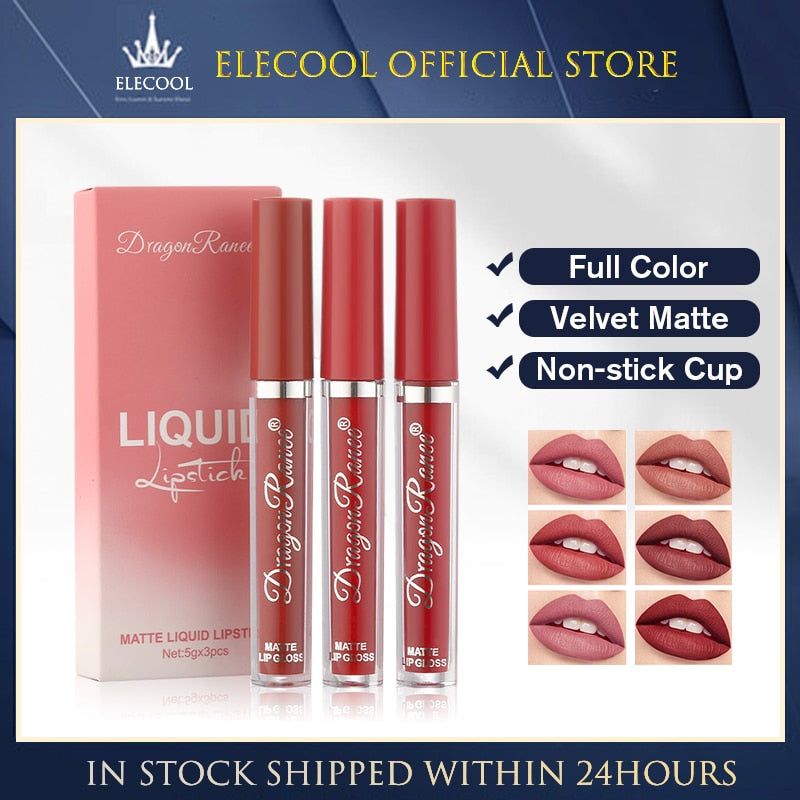 3pc/set Waterproof Matte Velvet Lip Gloss