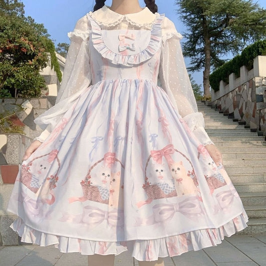 Cute Cats Tea Party Ruffles Dress