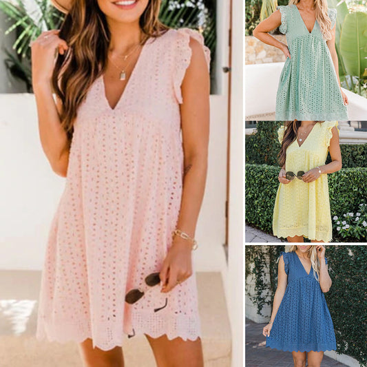 V-neck Lace Cotton Dress